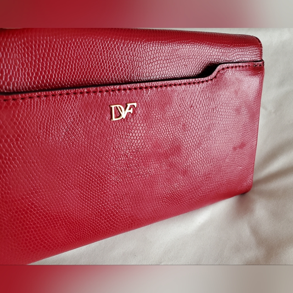 Diane Von Furstenberg Red Lizardskin Leather Envelope Clutch Wallet purse - Picture 11 of 14